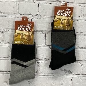 Max Adams Lamb Wool Socks Men's Size 10-13 Black/Gray Stripe 2 Pair Casual Comfy
